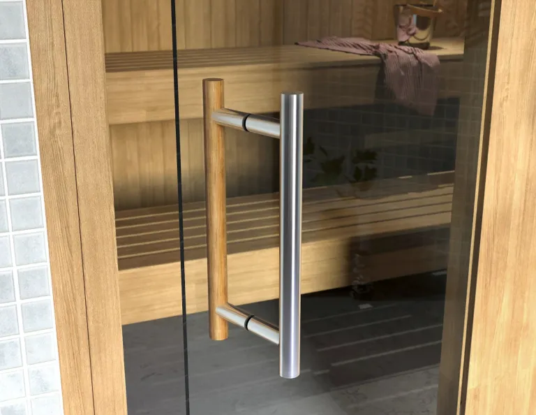 Bastudörr med glasbeslag